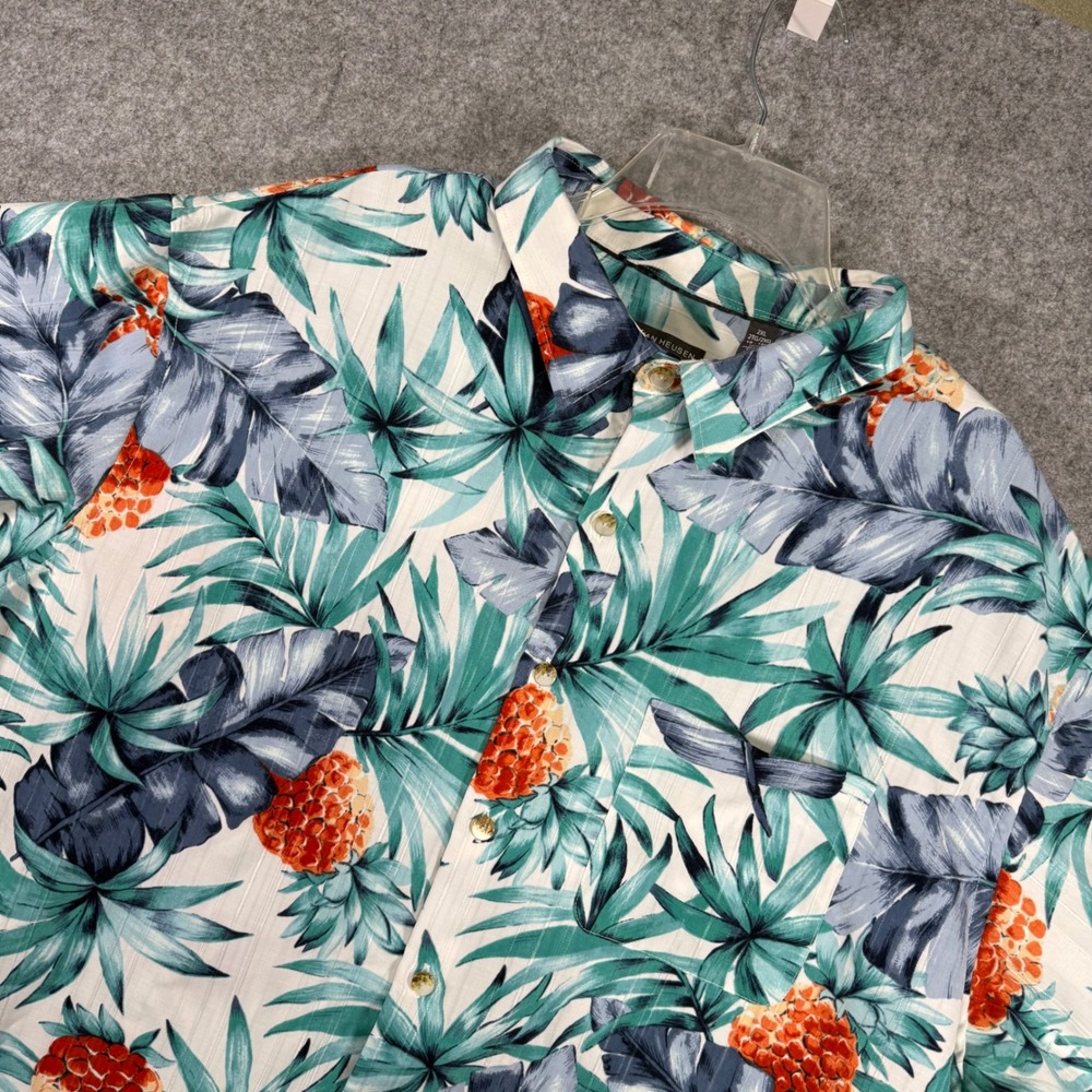 Van Heusen Button Down Shirt Mens 2XL White Tropical Pineapple Air S2020 103838